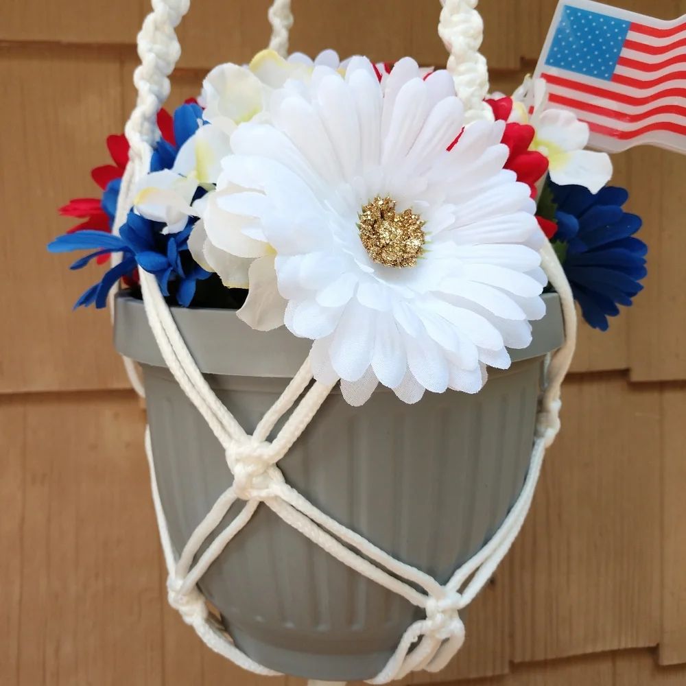 Plant Hanger Patriotic Hand Crafted Botanical Red Blue Terrarium Necessities